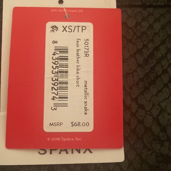 NWT SPANX Faux Leather Bike Shorts Black Metallic Snake Print Size XS - Picture 13 of 13